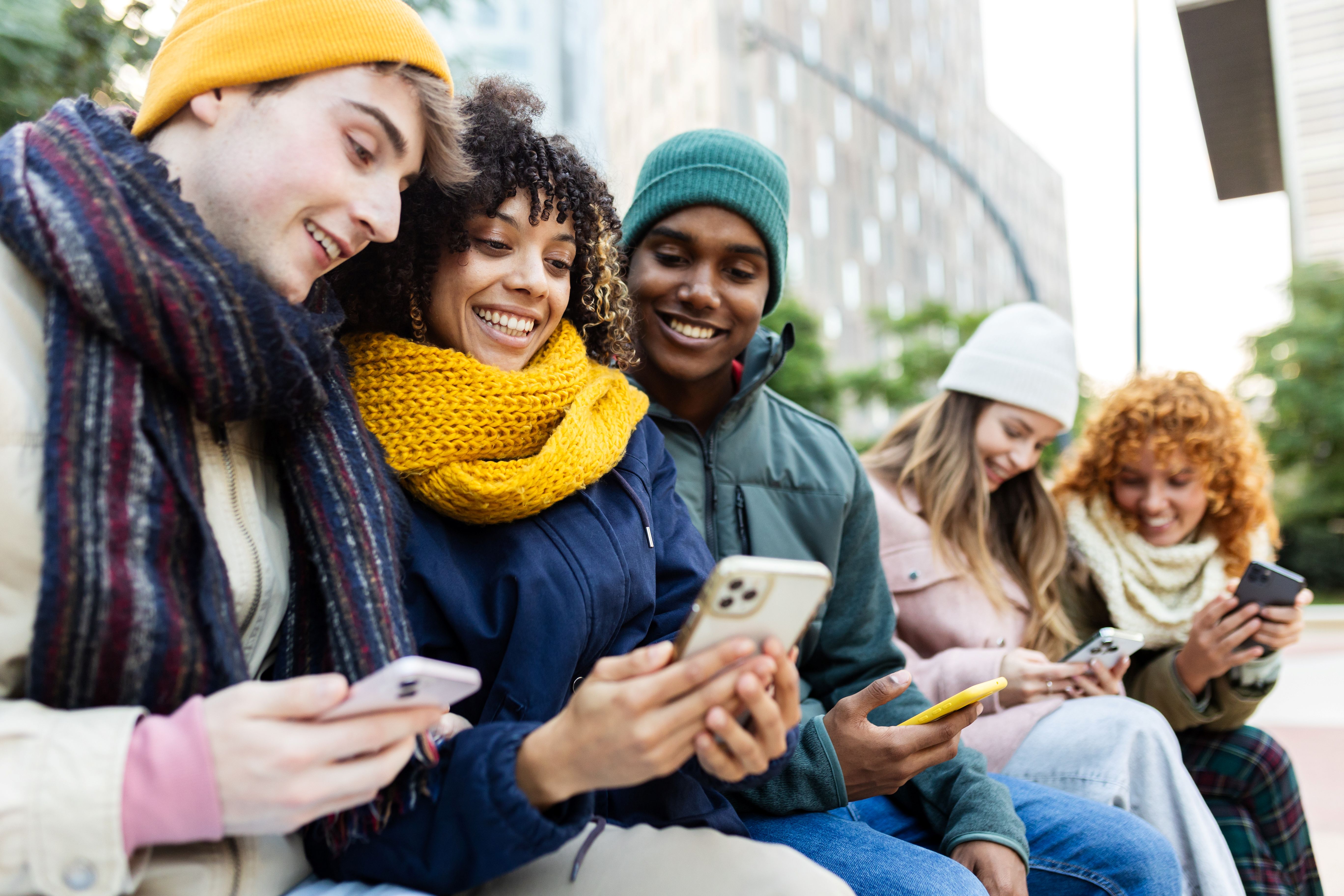 students looking at a phone