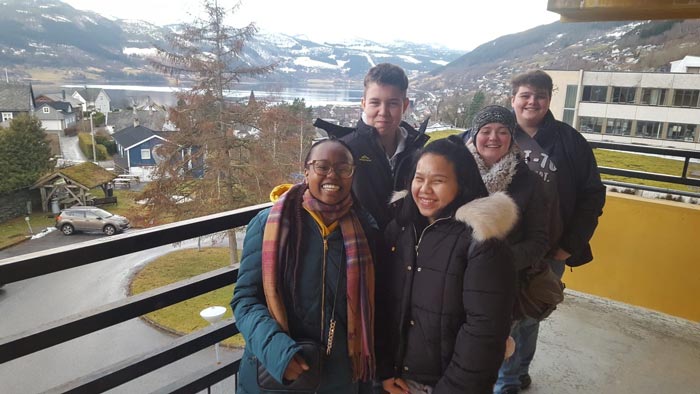 Students outside their accommodation in Voss, Norway