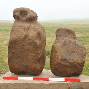 Archaeology colleagues discovered nine half-metre tall stone-carved objects in Orkney. Some of the objects look remarkably like stylised representations of the human form.