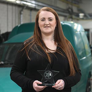 Claire Mcfarlane, a Perth College UHI motor vehicle student from Dunfermline, won an industry bonnet spraying competition in Glasgow. Claire was the only female who made it to the final of the event.