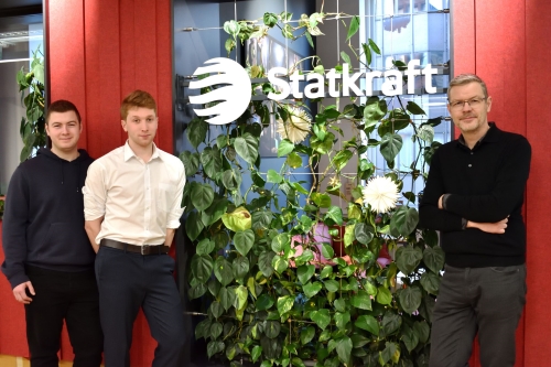 Merlin and Lewis visiting the Statkraft office, with Iain Robertson