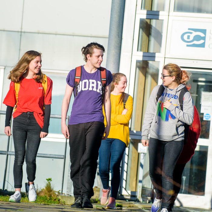 External campus shots with students walking at away from Orkney College UHI credited to Tim Winterburn