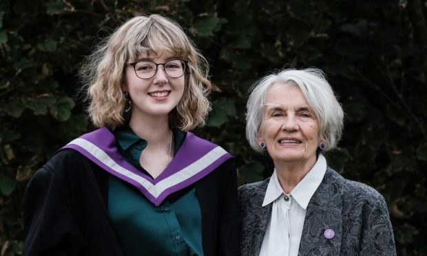 UHI graduate Niamh Mackenzie and Dr Val MacIver OBE attending Niamhs graduation ceremony in Orkney.
