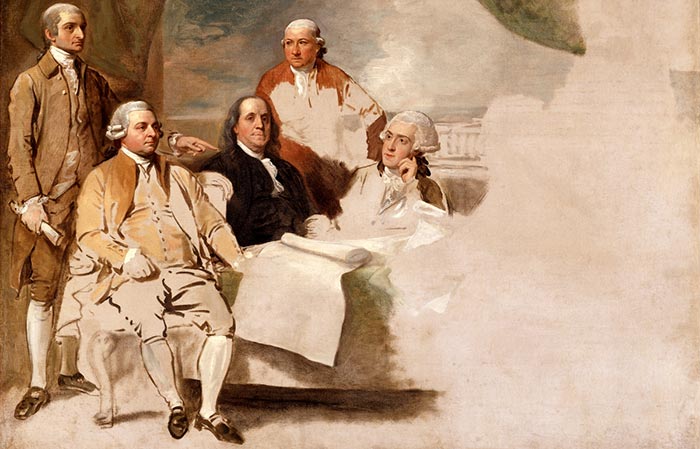 Benjamin West, American Commissioners of the Preliminary Peace Agreement with Great Britain, 1783-1784, London, England. (oil on canvas, unfinished sketch)