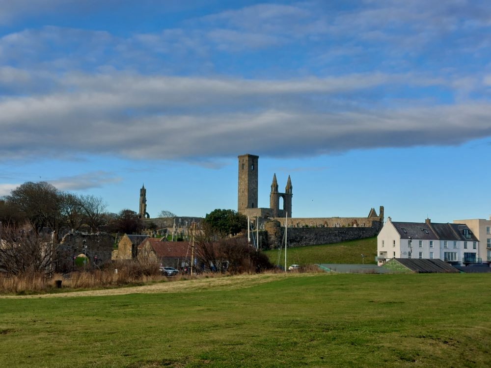 A photograph looking across to St Andrews Cathedral