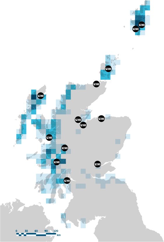 Top down map of UHI marine Aquaculture Facilities and campus locations