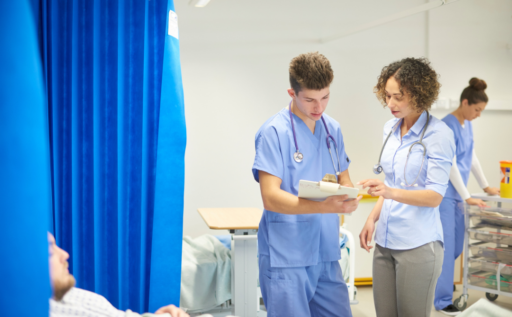 Two nurses working in a hospital